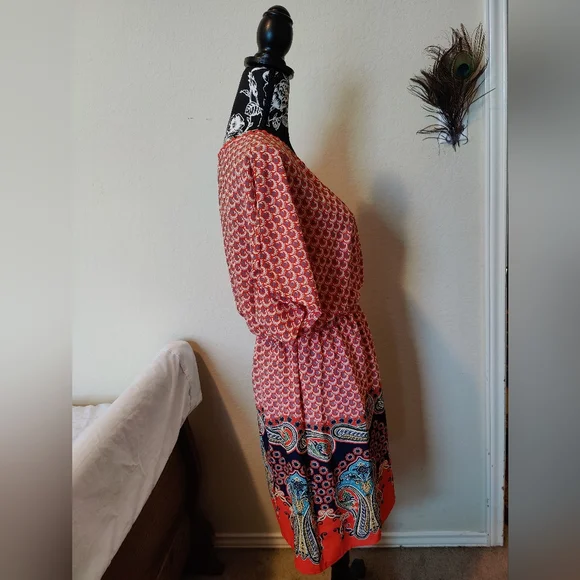 NWT Francesca's Collection Adorable "Mya'n Bohemian Midi Dress (Medium) 🧡🤍🩵🧡 - Picture 7 of 16